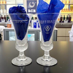 2 Jägermeister Footed Cordial Shot Glasses White Stag Vintage German Barware